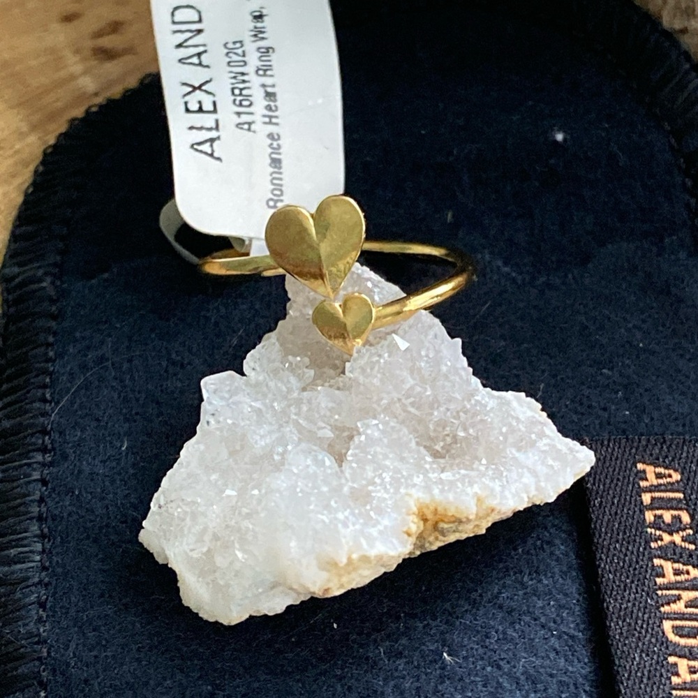 Alex and Ani Double Heart Romance Open Adjustable Ring - Gold